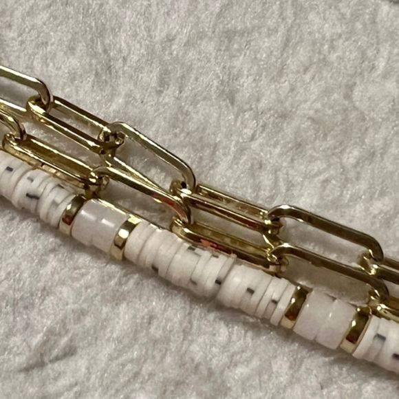 3 Strand Gold Tone Beaded Chain Link 7 Inches Magnetic Clasp Fashion Bracelet - Picture 6 of 9